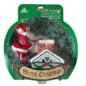 VTG Holiday Creations Wreath Accent Santa Claus Chimney Merry Christmas NEW